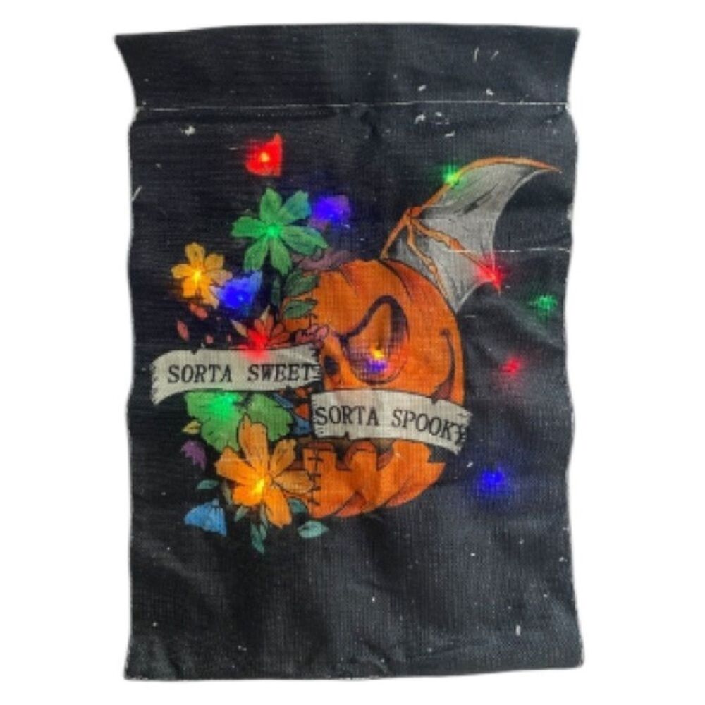 Halloween FLAG LIGHTS UP New Sorta Sweet Sorta Spooky 18 inch x 12 inch